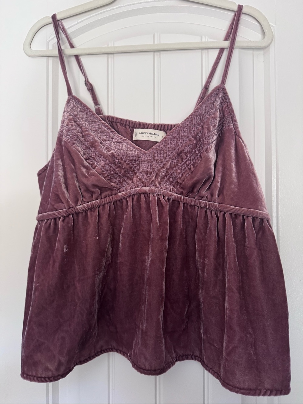 Lucky Brand Dusty Mauve Velvet Smocked Camisole
